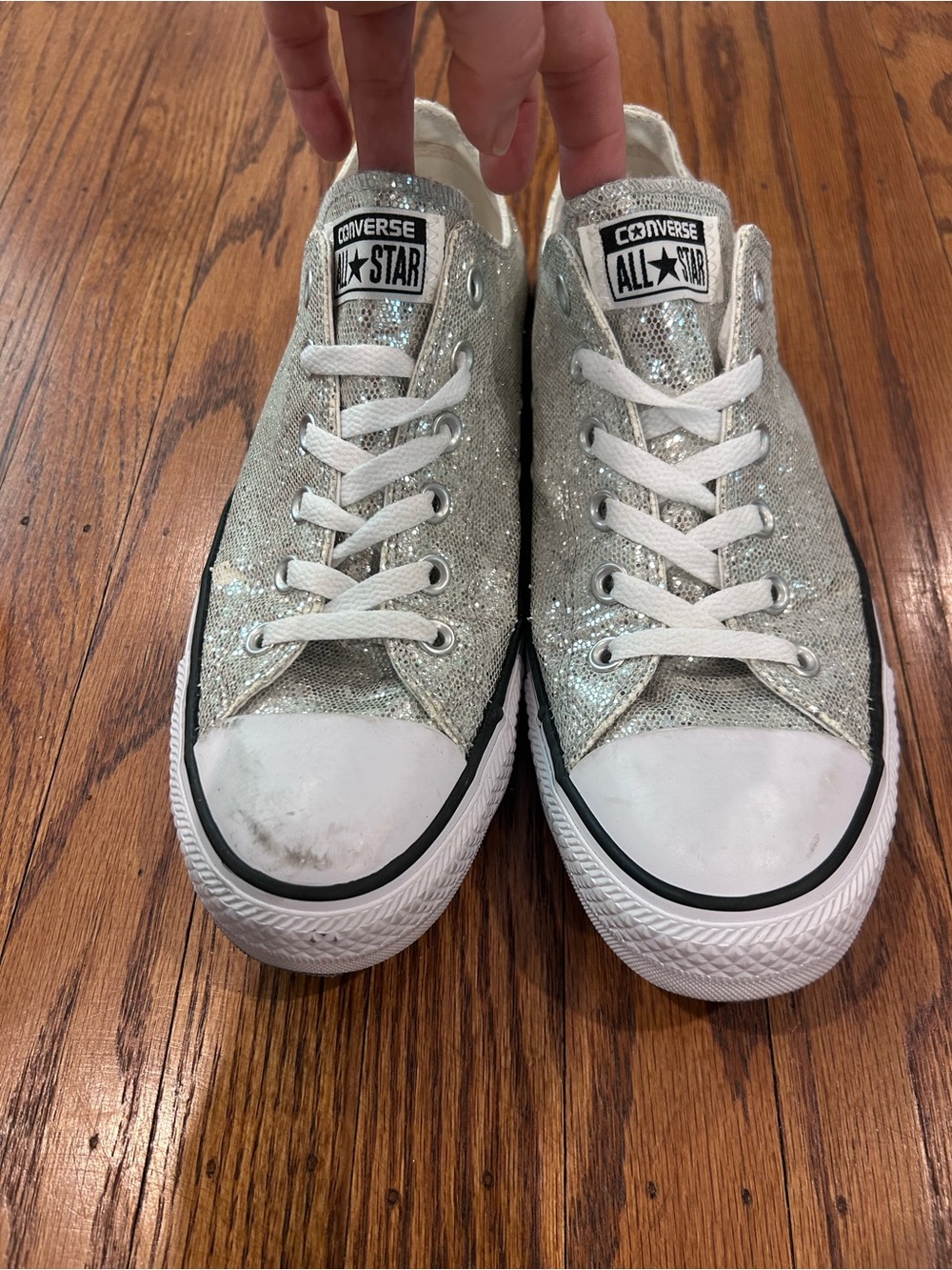 Converse Silver Glitter Low Top Sneakers